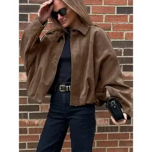 Women's New Lady Aviator Jacket, Casual Zip Up Winter Jacket, Oversized Pilot Jacket Cropped Fit, 2025 Streetwear Short Jacket for Women, Coats, Outerwear, Long Sleeve, Womenswear