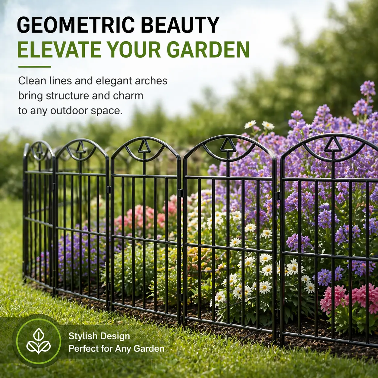 10-Pack Rustproof Metal No-Dig Garden Fence Panels, 17in H x10.5ft L Outdoor Animal Barrier with Garden View Charm, Decorative Border for Dogs & Flower Beds, Hanging Patio Home Decor Supply