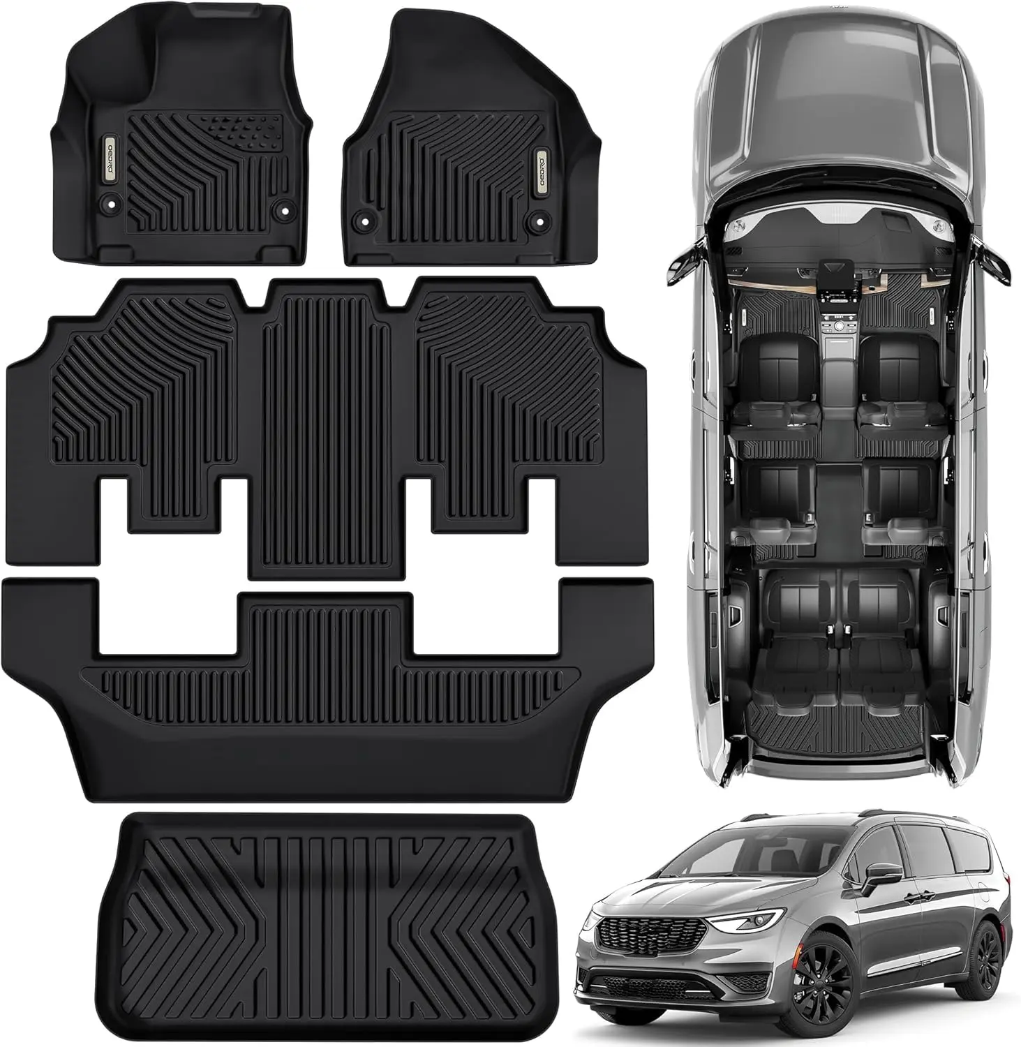 YITAMOTOR Floor Mats & Cargo Mat Fit for Chrysler Pacifica 2017-2025 (No Hybrid Models), Fit 7 and 8 Passenger Model, Car Accessories 3D Custom All-Weather Protection Full Set TPE Floor Liners