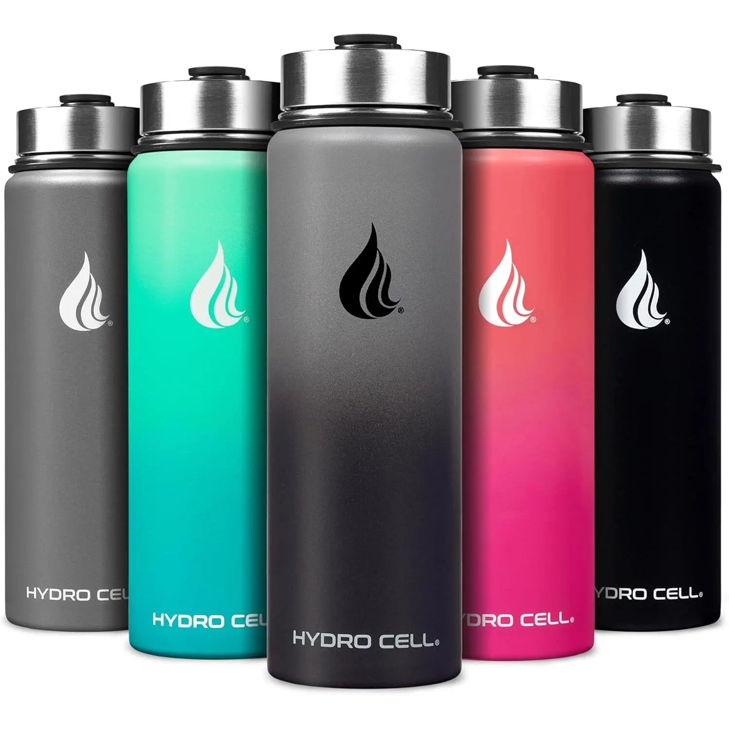 HYDRO CELL Stainless Steel Insulated Water Bottle with Straw - For Cold & Hot Drinks - Metal Vacuum Flask with Screw Cap and Modern Leakproof Sport Thermos for Kids & Adults (Graphite/Black 24oz)
