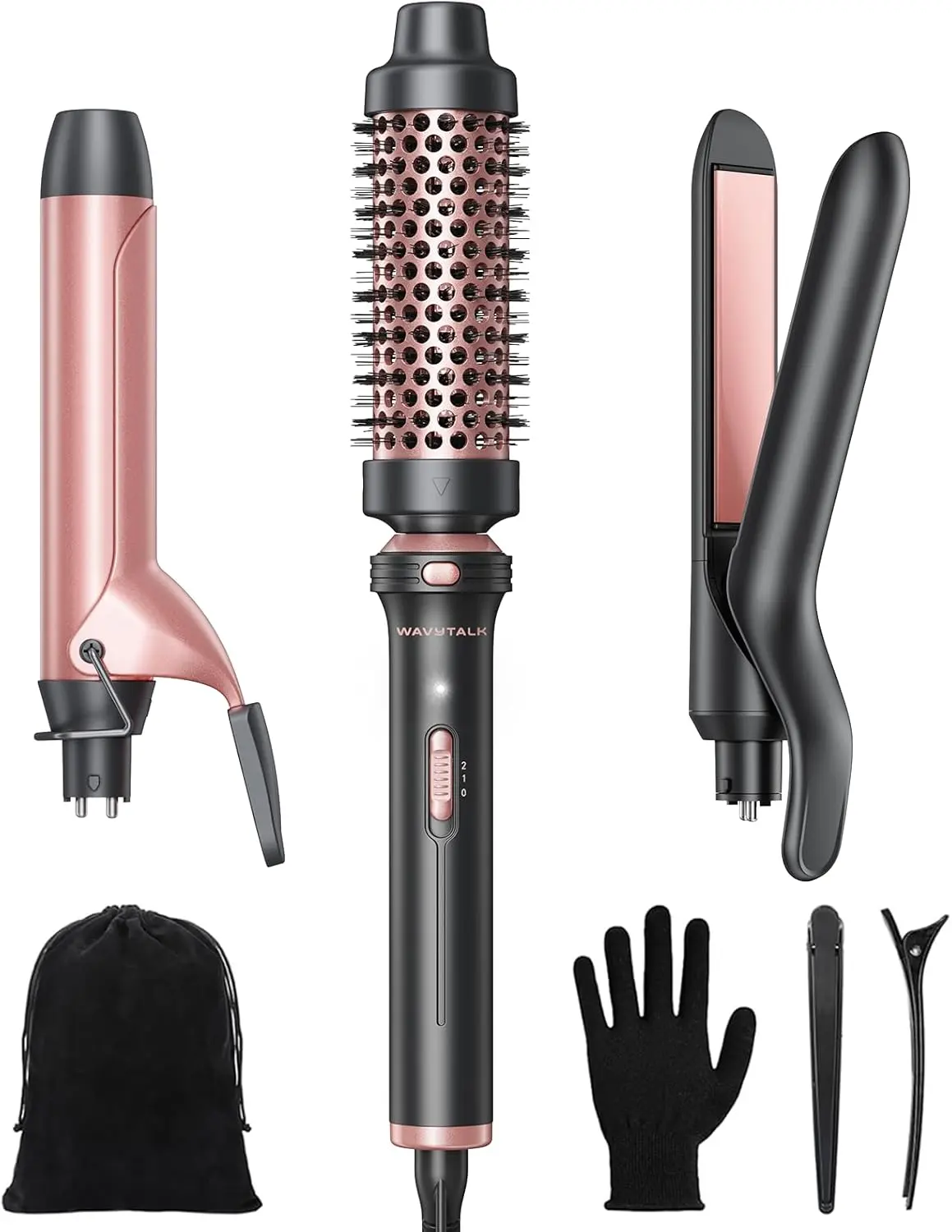 Wavytalk 3 in 1 Curling Wand Set with Heated Round Brush, Versatile Styling | Ceramic Curling Iron Set with Flat Iron Hair Straightener, 1 1/4 inch Curling Iron, Less Damage, Dual Voltage Hair Curler