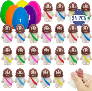 24 Pack Prefilled Easter Eggs with Mini Jesus Mochi Squishy Toys – Kids & Toddlers Easter Basket Stuffers, Religious Gifts, Egg Hunt Party Favors