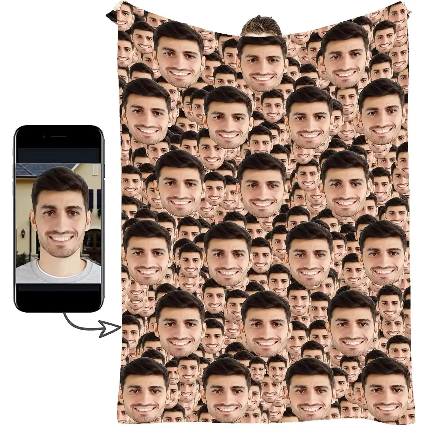 Cozy  Click "Shop Chat", Send Photos, Custom Photo Face Blanket, Personalized Faces All Over Blanket, Mother's Day Gift,Funny Face Blanket Super Soft Plush Blanket for Couch, Bed, Sofa Warm and Cozy for All Seasons Gift for Valentine Spouse, Gag Gift