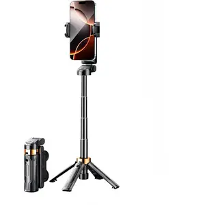 Mini Selfie Stick Tripod, 4" Pocket-Sized Selfie Stick with Bluetooth Remote, 4-Leg Reinforced Stand, 360° Rotation, 3.8 oz Lightweight for iPhone/Android, Ideal for Travel/Live Stream/Vlog