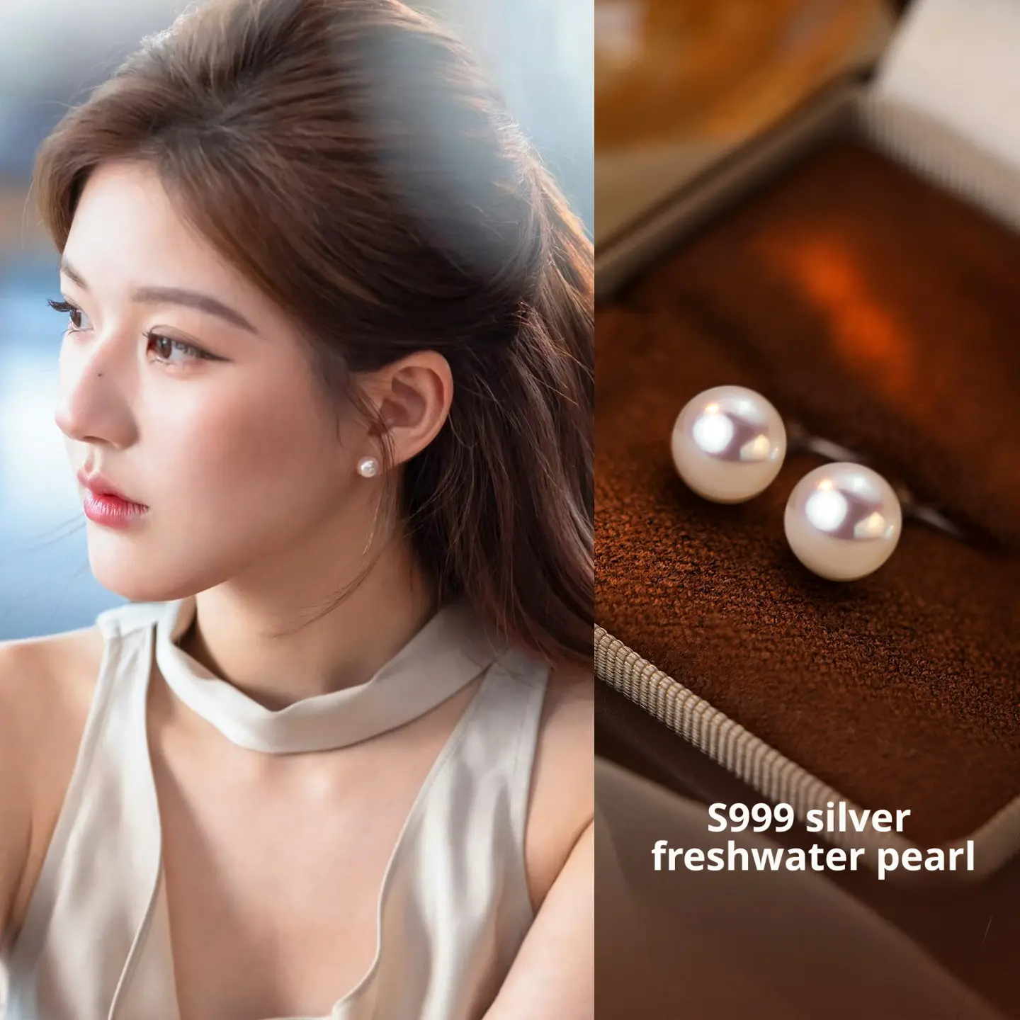 Women's 925 Sterling Silver 8mm Natural Freshwater Pearl Stud Earrings - Hypoallergenic, Vintage French Style, Handmade Pretty Studs, Dainty Versatile Everyday Daily Jewelry Gift