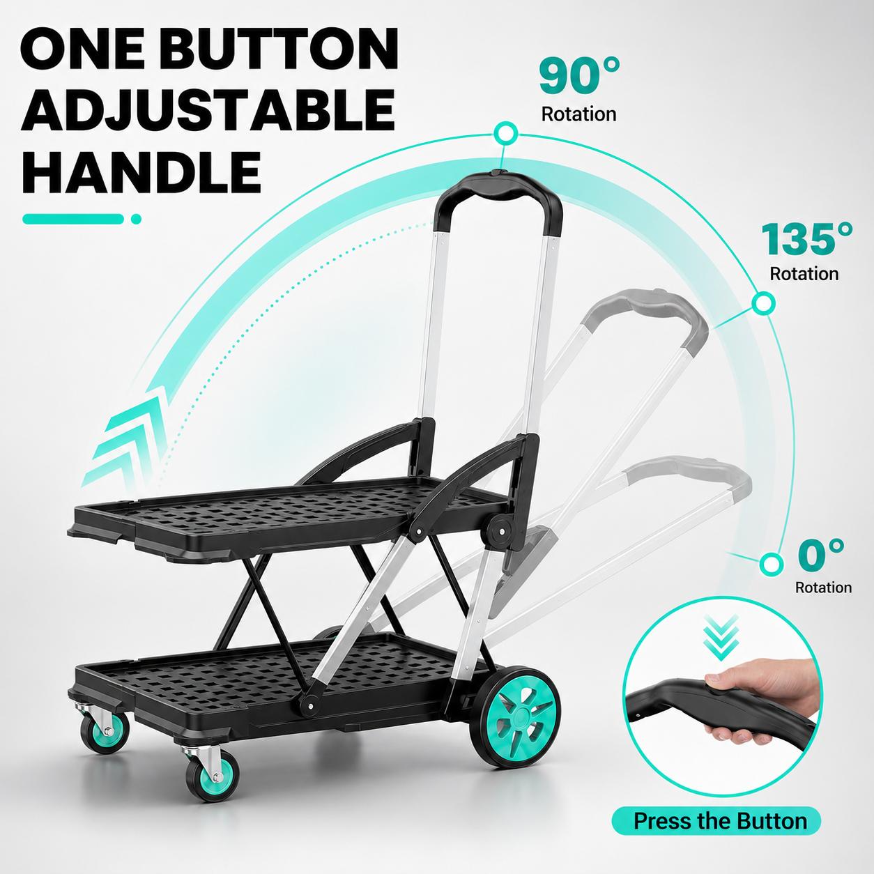 Premium Foldable Plastic Shopping Cart with Wheels, Elegant Lightweight Rolling Utility Basket for Groceries, Laundry, Travel, Camping and Home Storage, Space-Saving Portable Pull Cart