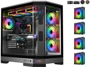 DIYPC  Vanguard-F1-BK -Black Dual USB3.0 and Type C Tempered Glass ATX Full Tower Gaming Computer Case w/ 4 x ARGB PWM Fans (3 x MB Side, 1 x Rear) Pre-Installed.