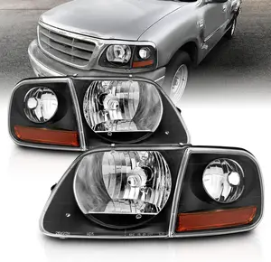 AmeriLite for 1997-2003 Ford F150 F-150 Harley Lightning 4pcs Halogen Headlights Corner Parking Lamp Assembly Set - Driver and Passenger Side