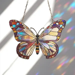 Butterfly Stained Glass Suncatcher, Rose Flower Window Hanging, Garden Nature Decor, Gift for Her, Spring Summer Suncatcher