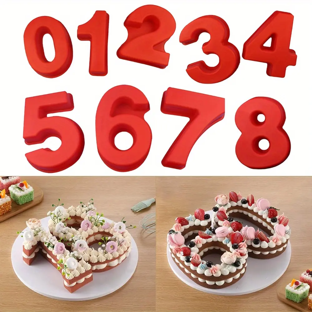 10 Inch Large Size Number Cake Mold Baking Forms Moulds, 9 Pieces 0-8 Cake Number Stencils Flat Plastic Templates Pan Cake Cutting Number Mold Numerical Stencils for DIY Numbers Cakes Pastry Cookies