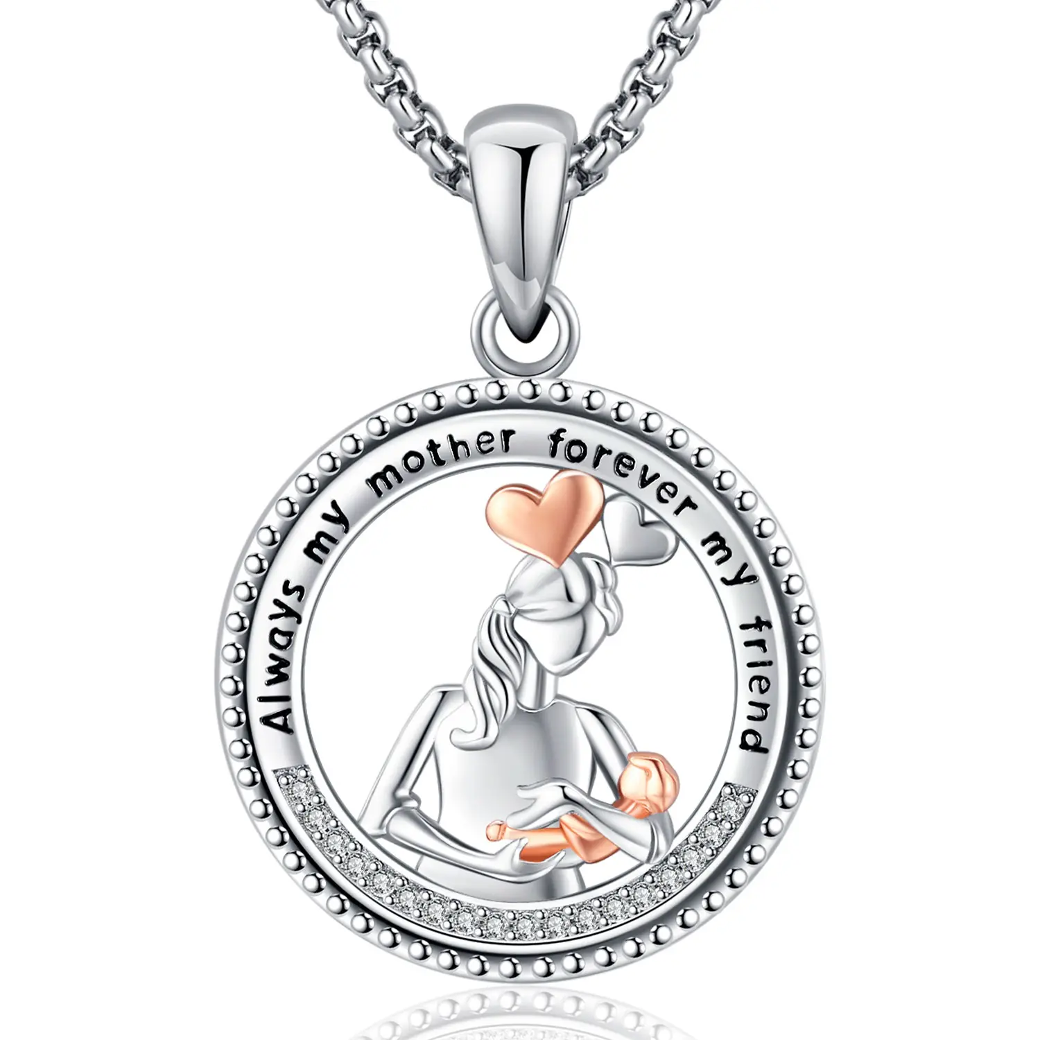 DRINSPER 925 Sterling Silver Mother-Child Pendant with Necklace - Elegant Necklace for Mama, Gift for Primary Caregivers, Special Occasion Jewelry