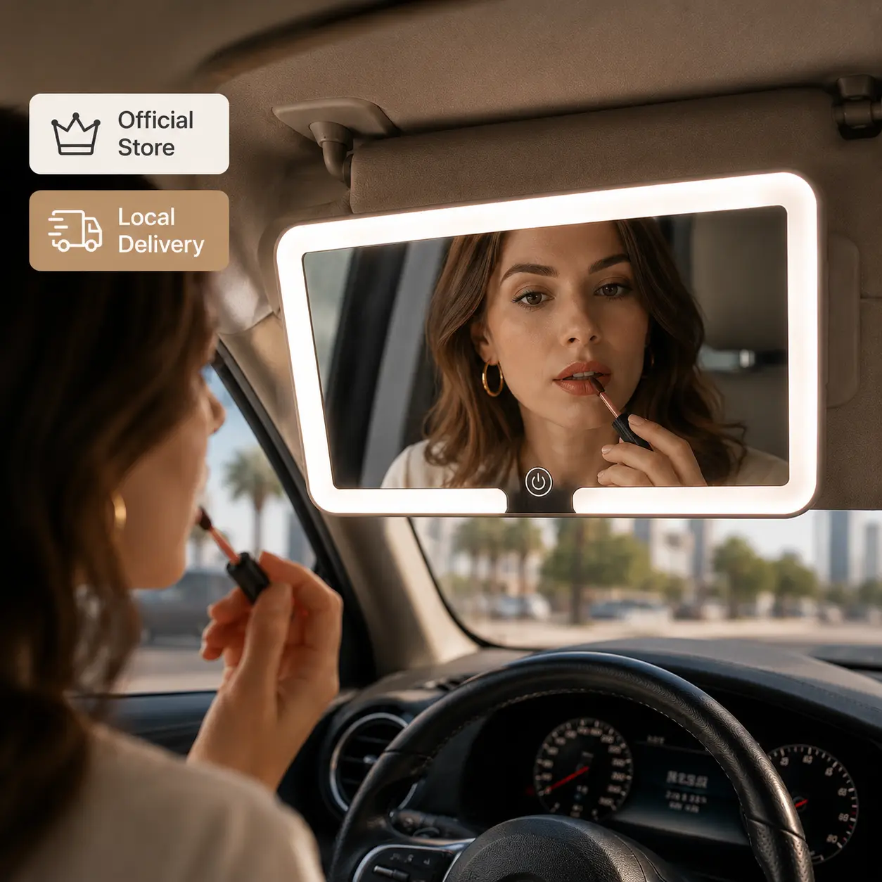 On-the-Go Beauty LED Car Mirror, Tri-Color Touch Control, Magnetic Detachable Makeup Mirror,Tri‑Color LED Auto Vanity Mirror, Rechargeable & Touch Dimmable