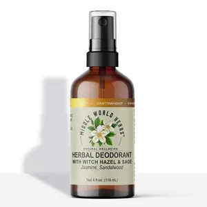 Herbal Deodorant with Witch Hazel and Sage - 100% Natural Antibacterial with Aloe & Cyperus Rotundus oil for Odor Control & finer looking hair regrowth, Sensitive. No aluminum, no artificial fragrance
