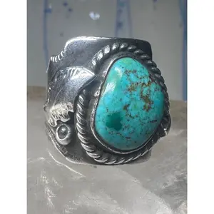 Navajo ring Turquoise cigar band leaves size 9 sterling silver women men