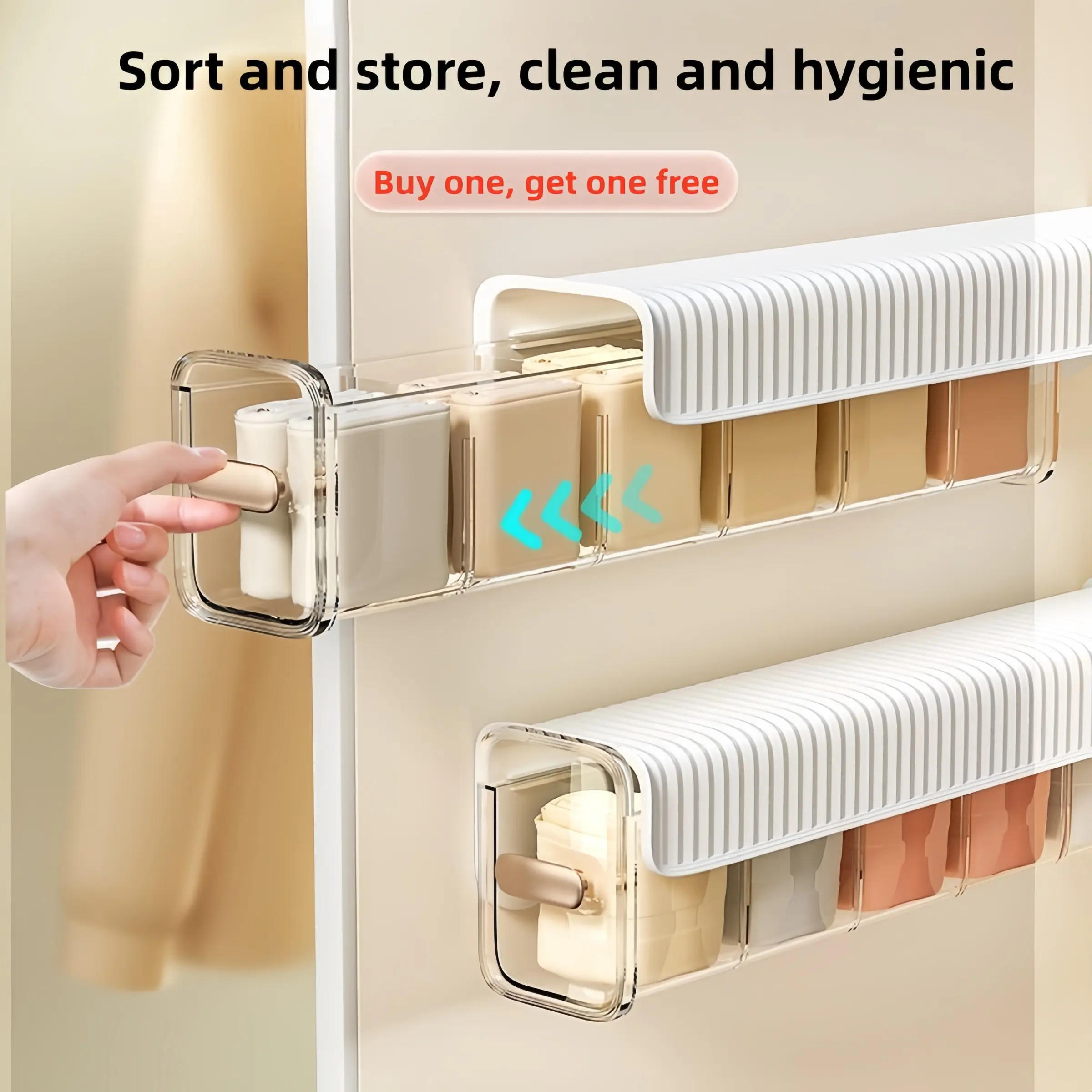 Wall Mounted Drawer Organizer for Socks Underwear Bras Panties Lingerie No Drill Adhesive Storage Box with 6 Compartments Detachable Dividers Clear Plastic Closet Storage for Bedroom Bathroom Dorm Home Office Waterproof Multi Color Easy Use Space Saving