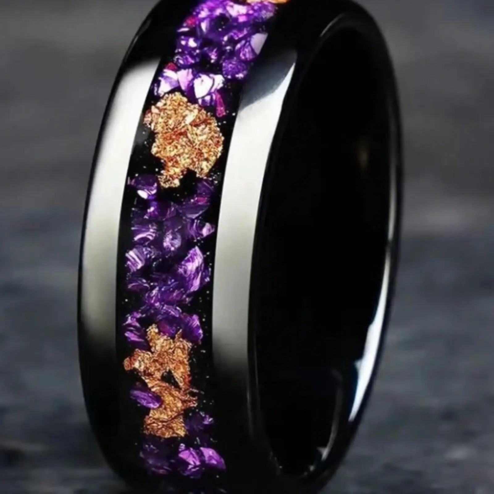 Original black and purple plated stainless steel classic combination everyday ring for men