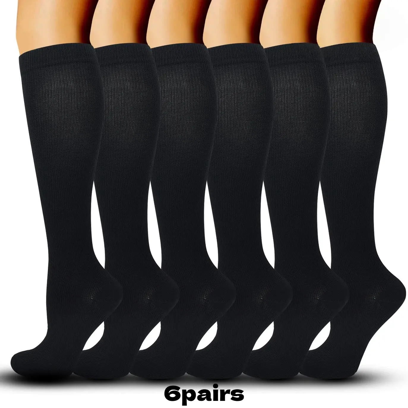 Plain All-Season Targeted Compression Socks for Female & Male (2/3/6 Pairs) - Long Athletic Design, Supports Blood Flow, Tired Legs Relief for Hiking, Running