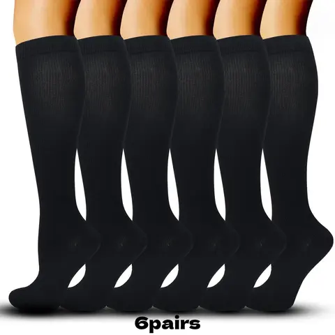 Targeted Compression Socks for Adults, Nylon Plain Breathable All-Seasons Long Athletic Socks (2/3/6 Pairs) - Steady Support, Blood Flow Boost, Tired Leg Relief for Running, Hiking, Cycling