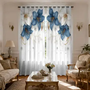 Romantic Lily Print Light Filtering Curtains, Home Decoration Curtain, Window Curtain, Half-Transparent Sunshade for Living Room and Dining Room, Privacy Ensured, 2 Panels