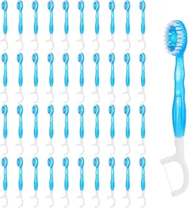 40 Pack Disposable Mini Travel Toothbrushes, 5 in 1 Tool Brush+Floss+Pick+Tongue Scraper, Bulk Toothbrushes Individually Wrapped Prepasted Toothbrush, On The Go Toothbrush with Freshening Bead