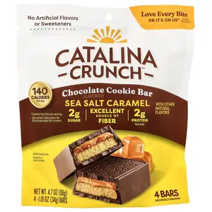 Catalina Crunch Chocolate Cookie Bar, Sea Salt Caramel, 4 Bars, 1.19 oz (34 g) Each