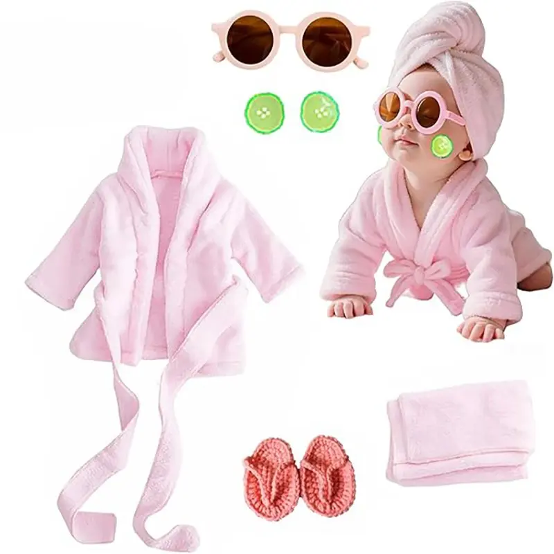 Newborn Photography Props Bathrobe Outfits Girl Baby Robe Bath Towel Costume Sets 0-4Months(Pink) Sunglasses