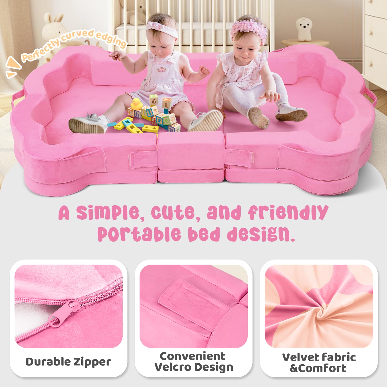 Portable Toddler Floor Bed,Foldable Toddler Travel Bed with Washable Cover for Kids,Soft and Safe