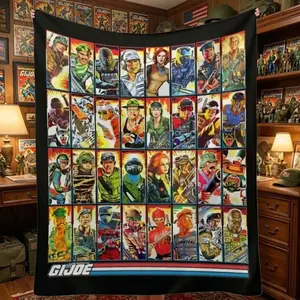 GI Joe Inspired Flannel Blanket 80s Retro Action Hero Military Comic Throw Blanket Soft Warm Blanket for Bedroom Couch Sofa Dorm Gamer Room Decor Birthday Christmas Gift for Fans Vintage Aesthetic Style