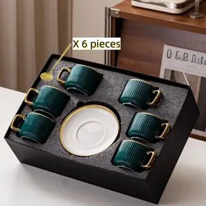 Coffee Cup & Saucer Set with Gift Box, 1 Set Including Cups, Saucers & Coffee Spoons, Drinking Supplies for Home Office, Drinkware, Stylish Drinkware, Elegant Ceramic Cups, Teacup