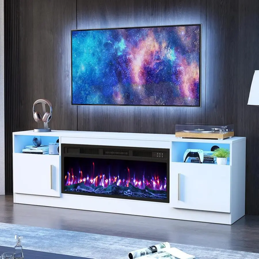 [2 Packages Shipping]Fireplace TV Stand With 36" Electric Fireplace Up To 80" TVs, 70" Entertainment Center, Remote Control,TV Media Console With Storage Cabinets For Living Room,Thanksgiving,Christmas  Gift