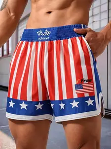Men's American Flag Star Stripes Racing Style Gym Shorts, Checkered Flag Achieve Free Print, Fitness Training Casual Streetwear Five-Pocket Pants