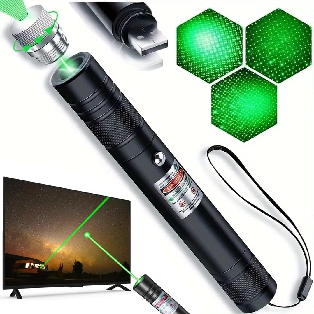 cat toys Professional-Grade Green Light Laser Pointer - Long Range, USB Rechargeable, for Hiking & Outdoor Use, Cat Teaser Toy with Starry Sky Projection, Infrared Function kitten essentials catnip indoor pet toy