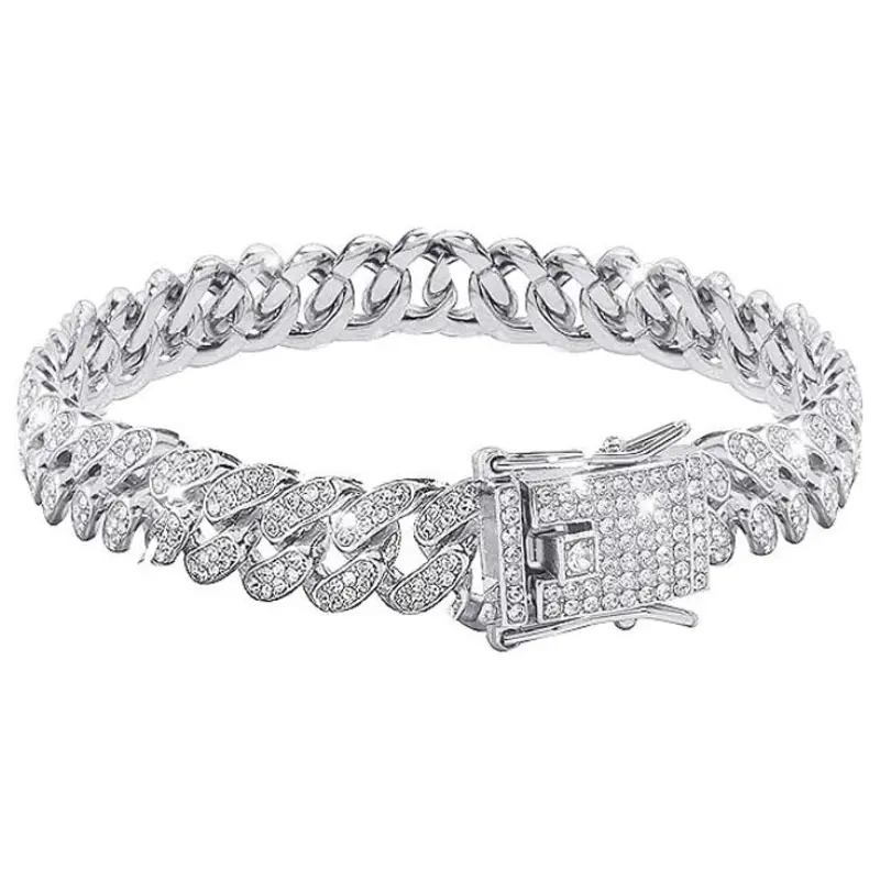 Cuban Bracelet Cuban Link Chain Miami Cuban Bracelet Gold Silver Rhinestone Chain Iced Out Hip Hop Jewelry Trendy Fashionable Accessories Trendy Jewellery Accessories
