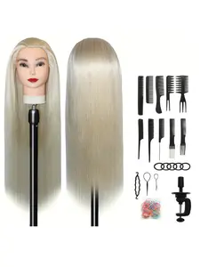28-Inch 100% Synthetic Hair Styling Mannequin Head, Includes DIY Set & Table Clamp, Wig Install Kit, Ideal for Braiding Practice, All-Season Use