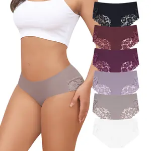 LEVAO Women's Lace Cheeky Underwear - Seamless No Show Bikini Panties, Soft & Stretch Hipster 6 Pack S-XXL