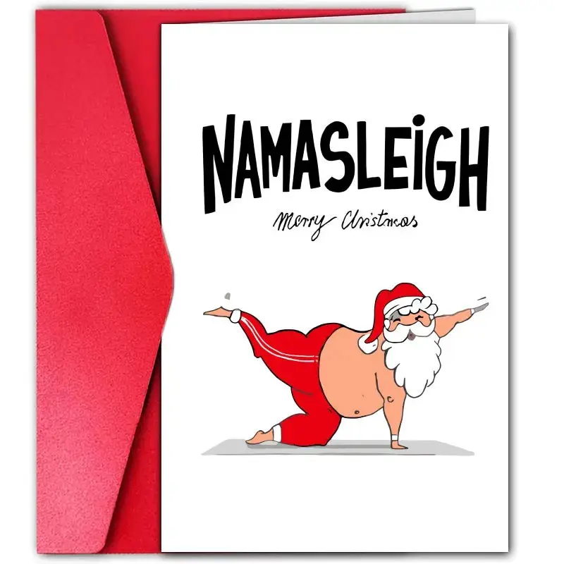 Happy Christmas Card, Bright Christmas Card, December Winter Christmas Card, Funny Yoga Santa Christmas Card, for Friend Family