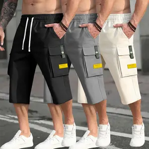 Men’s 3-piece cargo pants set featuring a drawstring waist, large pockets, and letter patches—fashionable and casual, suitable for summer wear,summervibes