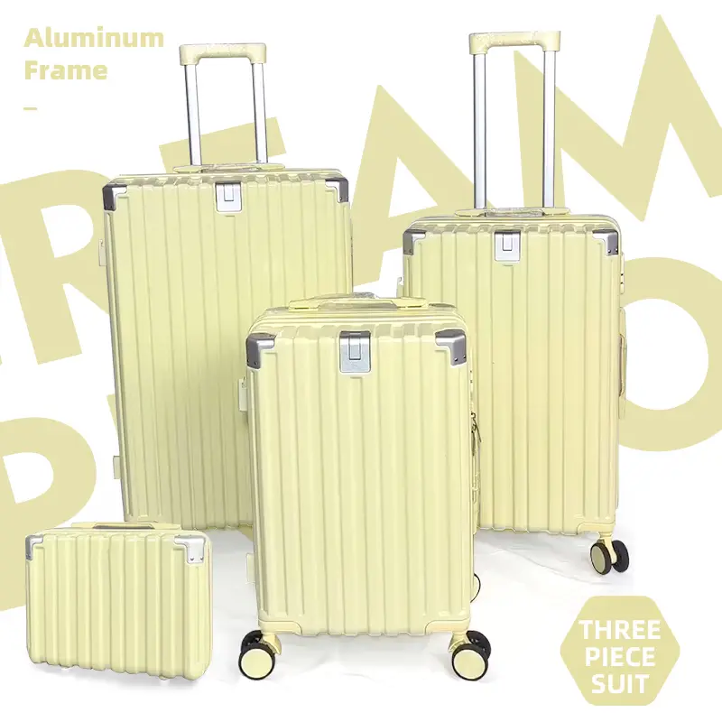 New 4-piece/3-piece cosmetic bag large capacity suitcase, fashion hard shell luggage aluminum alloy bag corner thickening trolley password box