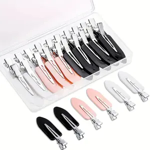 Women's Seamless Bangs Hair Clips Makeup Seamless Hair Clips Side Clips Suitable For Daily Face Wash, Makeup And Skin Care, Casual,Black And White Pink