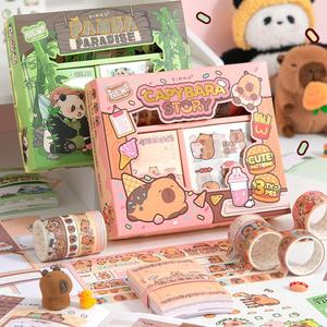 cartoon panda themed sticker & tape set, 120pcs/set cute sticker & tape, diy decorative sticker for scrapbooking, journaling, gift wrapping, durable adhesive stickers