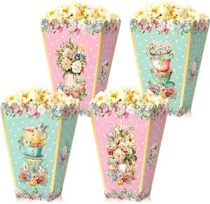 12 PCS Floral Tea Party Popcorn Boxes, Favor & Gift Bags for "Let's Partea" Decorations & Supplies