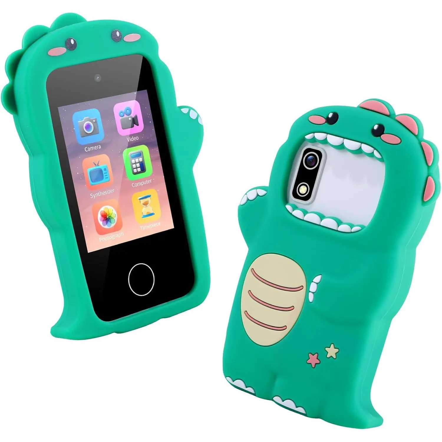 KIDDOKOALA Kids Smart Phone for Boys Girls Age 3-9, Touchscreen, 2.8 Inches LCD, Dual Camera, Dinosaur Case, with Music Player, Games, E-Learning Toy Phone, Christmas Birthday Gifts