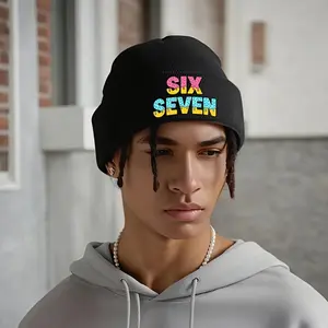 S&T Six Seven Ice Cream Drops 67 Funny Number Knitted Hat - 100% Acrylic Winter Hat, with Rolled Edge Elastic Band, Warm and Soft Unisex, 67 Number Meme Design Suitable for Sports, Leisure, and Cold Weather (Machine Washable)