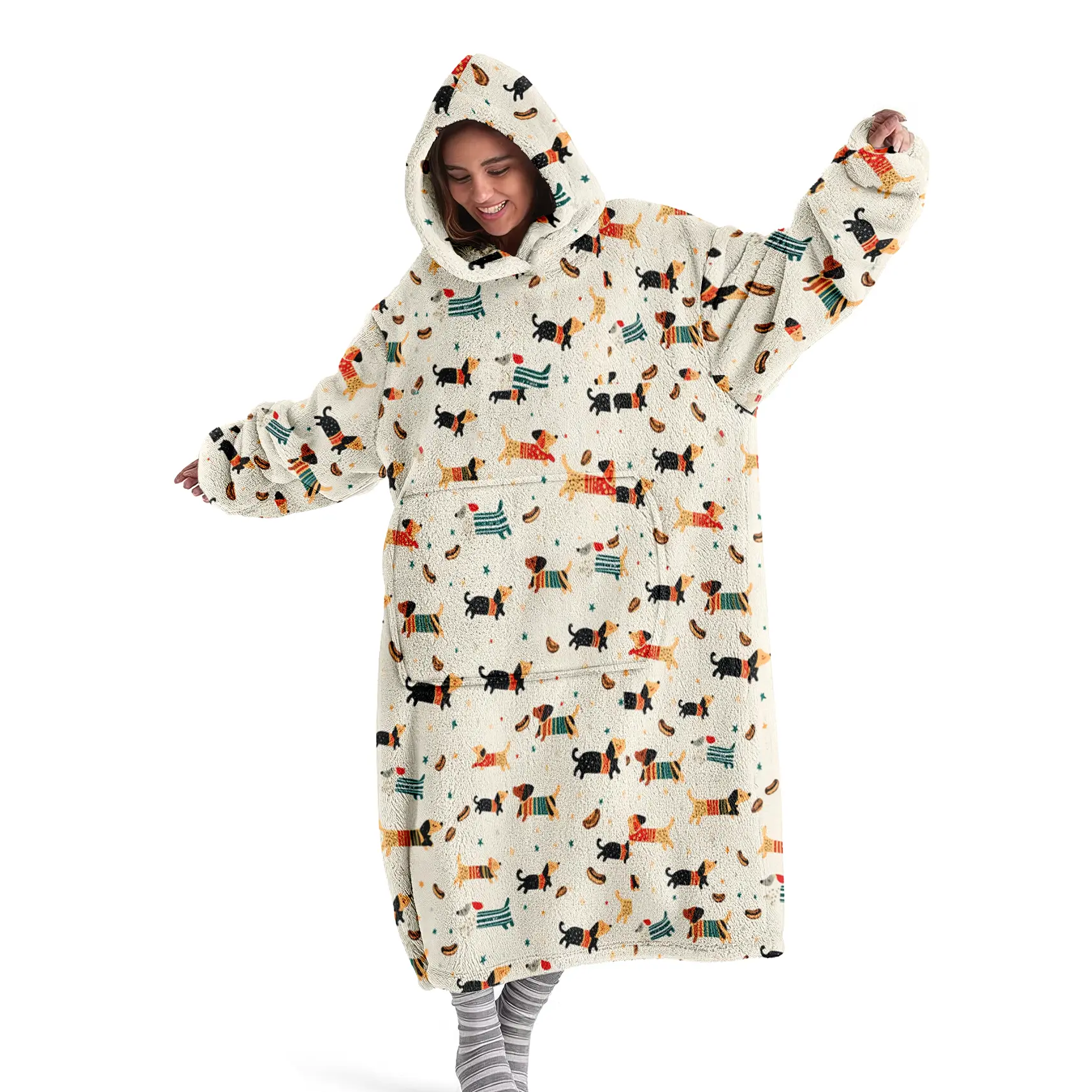 hoodie blanket，Wearable Blanket，Hooded Blanket, Wearable Throw, Sausage Dog Print Hooded Blanket, Soft Flannel Digital Print, Sofa Cover, Home Leisure, Air Conditioning，Christmas Gift,Valentine's Day gift, Cozy Hooded Blanket