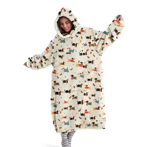 hoodie blanket，Wearable Blanket，Hooded Blanket, Wearable Throw, Sausage Dog Print Hooded Blanket, Soft Flannel Digital Print, Sofa Cover, Home Leisure, Air Conditioning，Christmas Gift,Valentine's Day gift, Cozy Hooded Blanket
