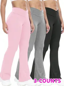 Women's High-Waisted Cross Waist Yoga Pants Set, Stretchy Flare Leggings for Sports, All-Season Knit Fabric, Abdominal Control & Hip Lift Design Tight-fitting, lightweight athletic shorts in multiple colors, ideal for gym workouts, casual wear, sports