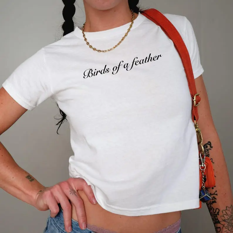 Birds Of A Feather Baby Tee Demure Cute Shirt Y2k Graphic Tee Summer Coquette Tshirt Gift For Friend