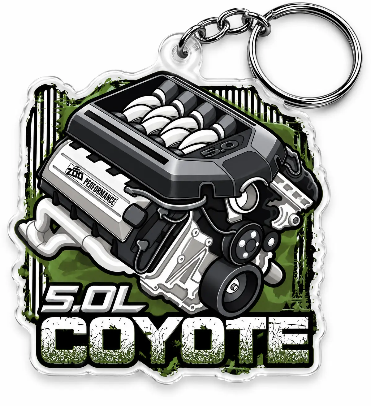 5.0L Coyote V8 Engine Acrylic Keychain, High Performance Motor Key Ring, Muscle Car Automotive Accessory, Gift for V8 & Racing Enthusiasts