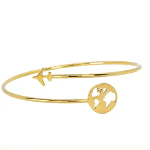 Airplane Bracelet Gold Plated Wrap Around Gift for Travelers Traveler Globe World Map Adjustable Christmas Stocking Stuffer