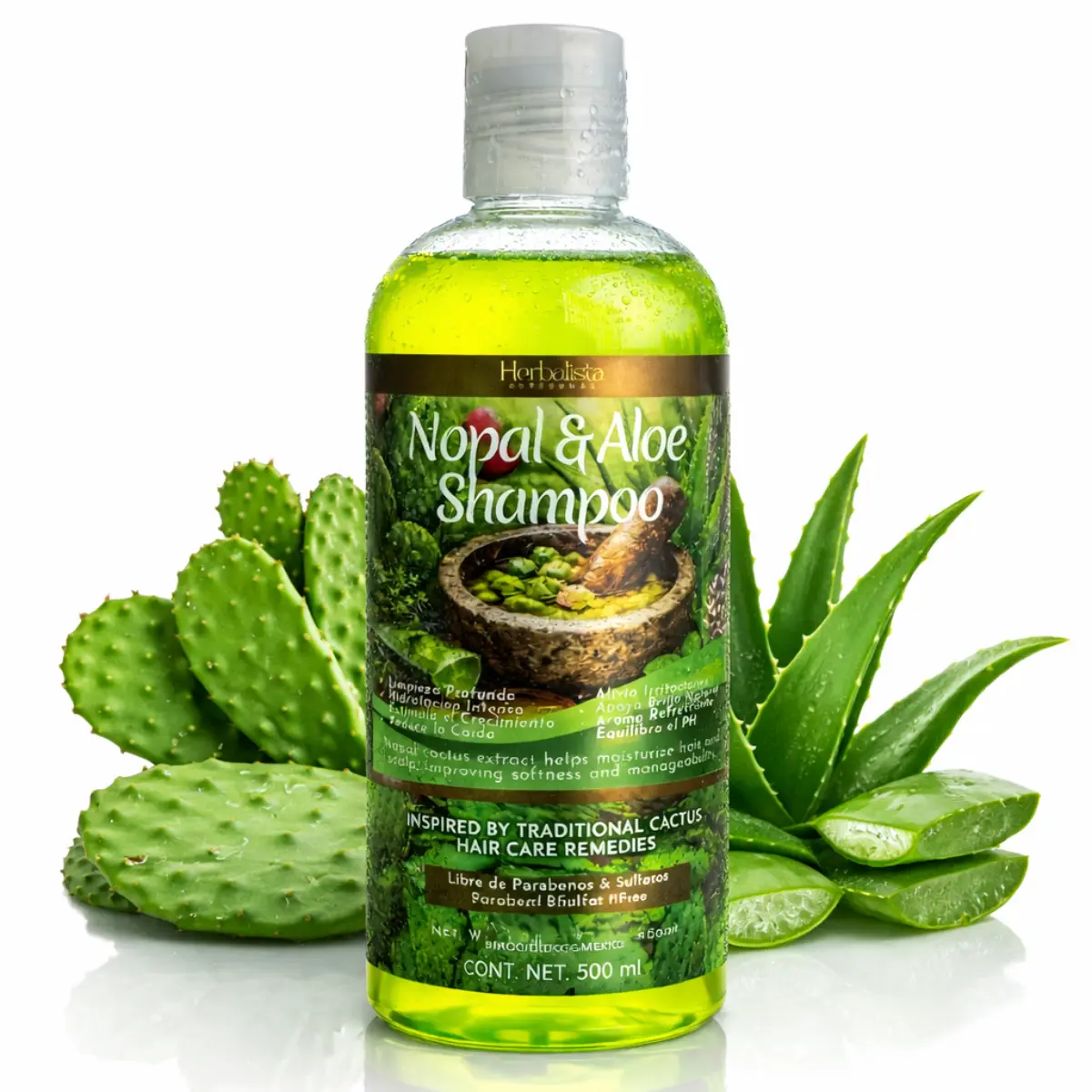 Herbalista Nopal Cactus & Aloe Haircare Cleanser Shampoo, 16 Fl Oz (500ml) - Daily Traditional Mexican Botanical Blend, Hydrating, Softening, Paraben & Sulfate Free, Moisturizer, Lightweight, Nourishing, Hydrate, Smooth, Gentle, Single